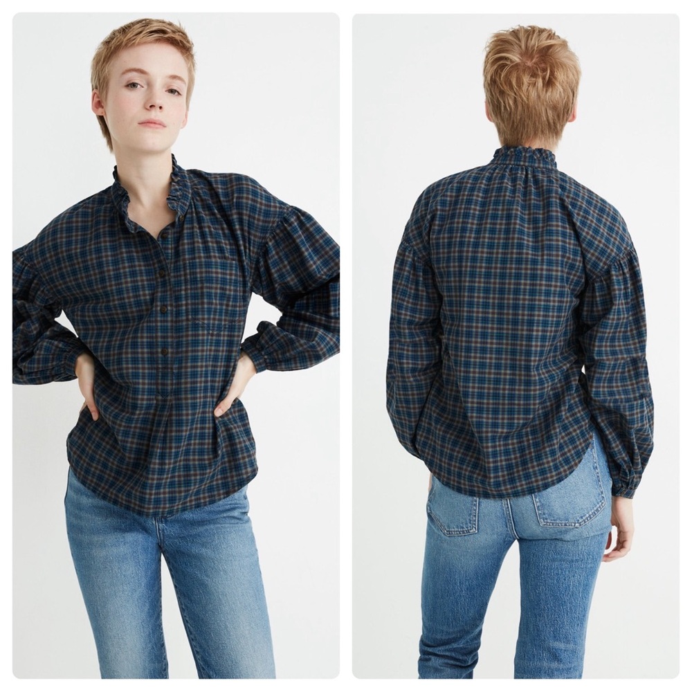 Madewell Plaid Ruffle-Neck Popover Blouse Size Small NWT - Picture 9 of 9